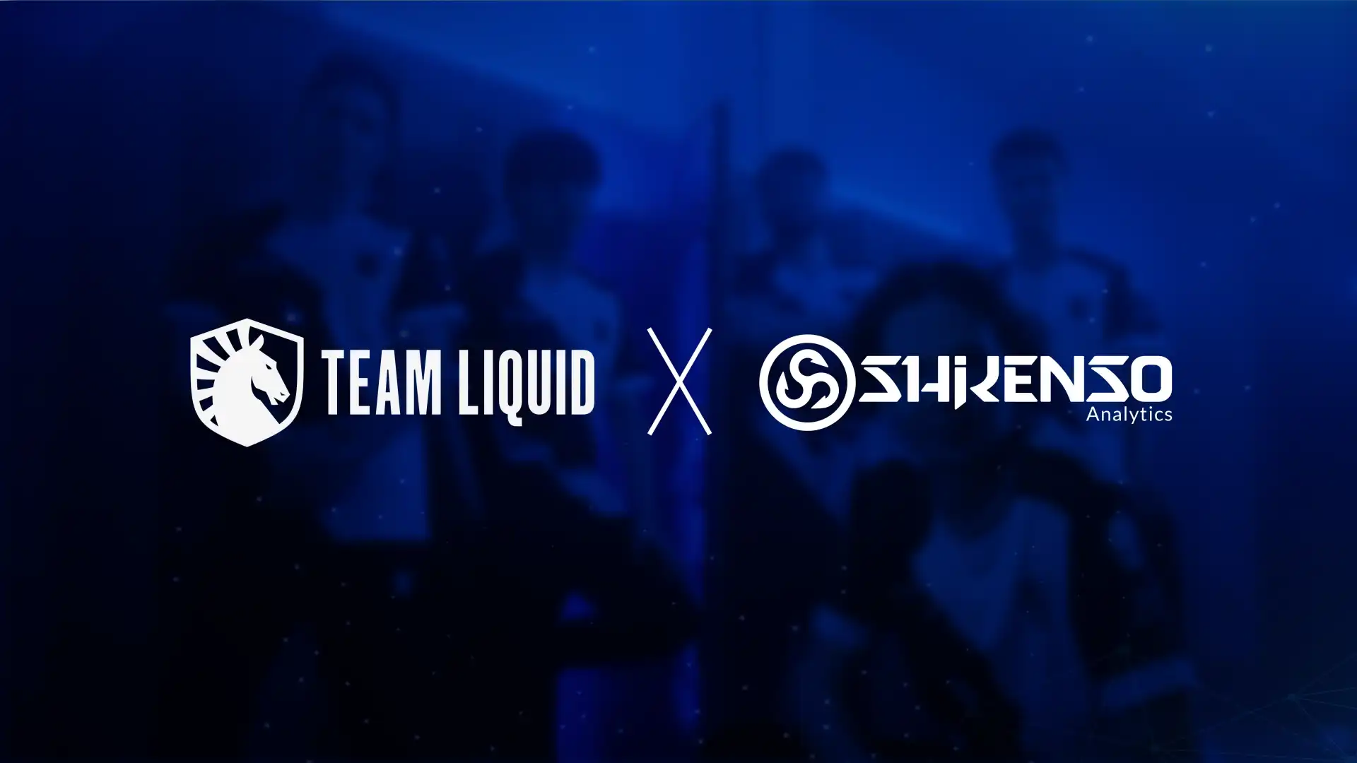 Team Liquid and Shikenso partnership image featuring both logos over a blue background with blurred Team Liquid players in the scene.